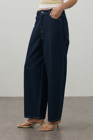 Barrel Denim Pantolon Koyu Mavi