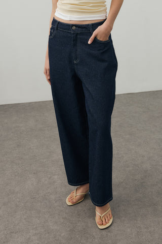 Barrel Denim Pantolon Koyu Mavi