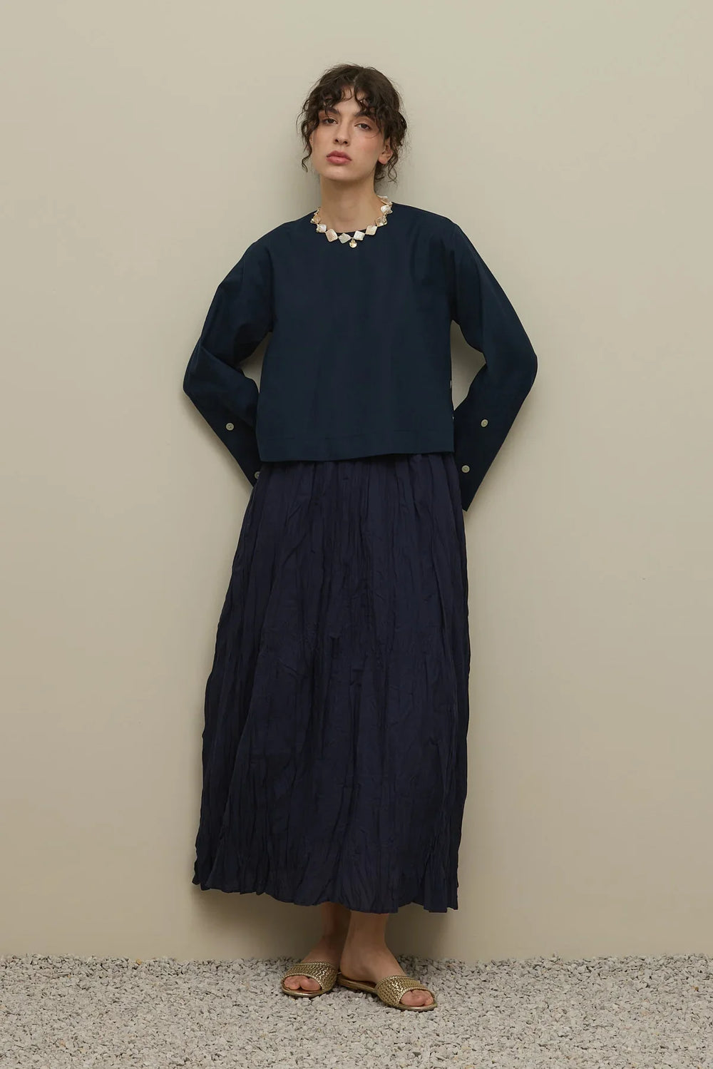 Basic Linen Top Navy Blue