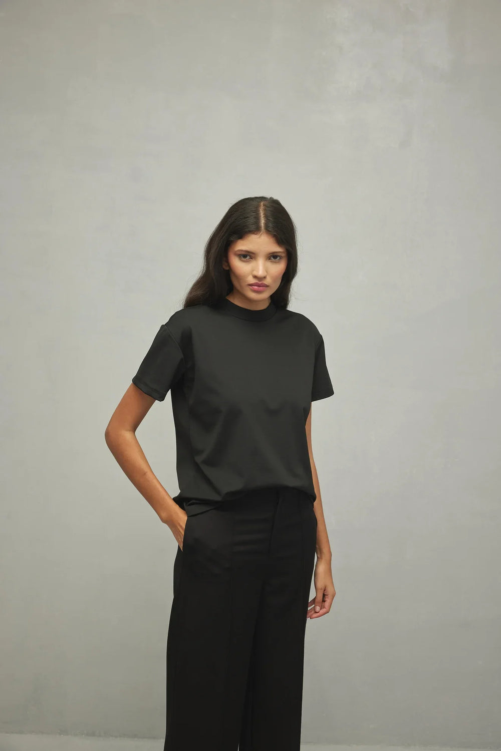 Basic Modal Woven T-Shirt Black