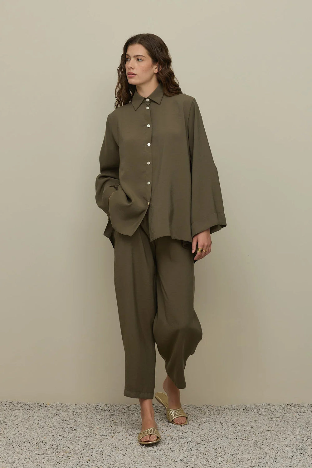 Basic Modal Shirt Set Khaki