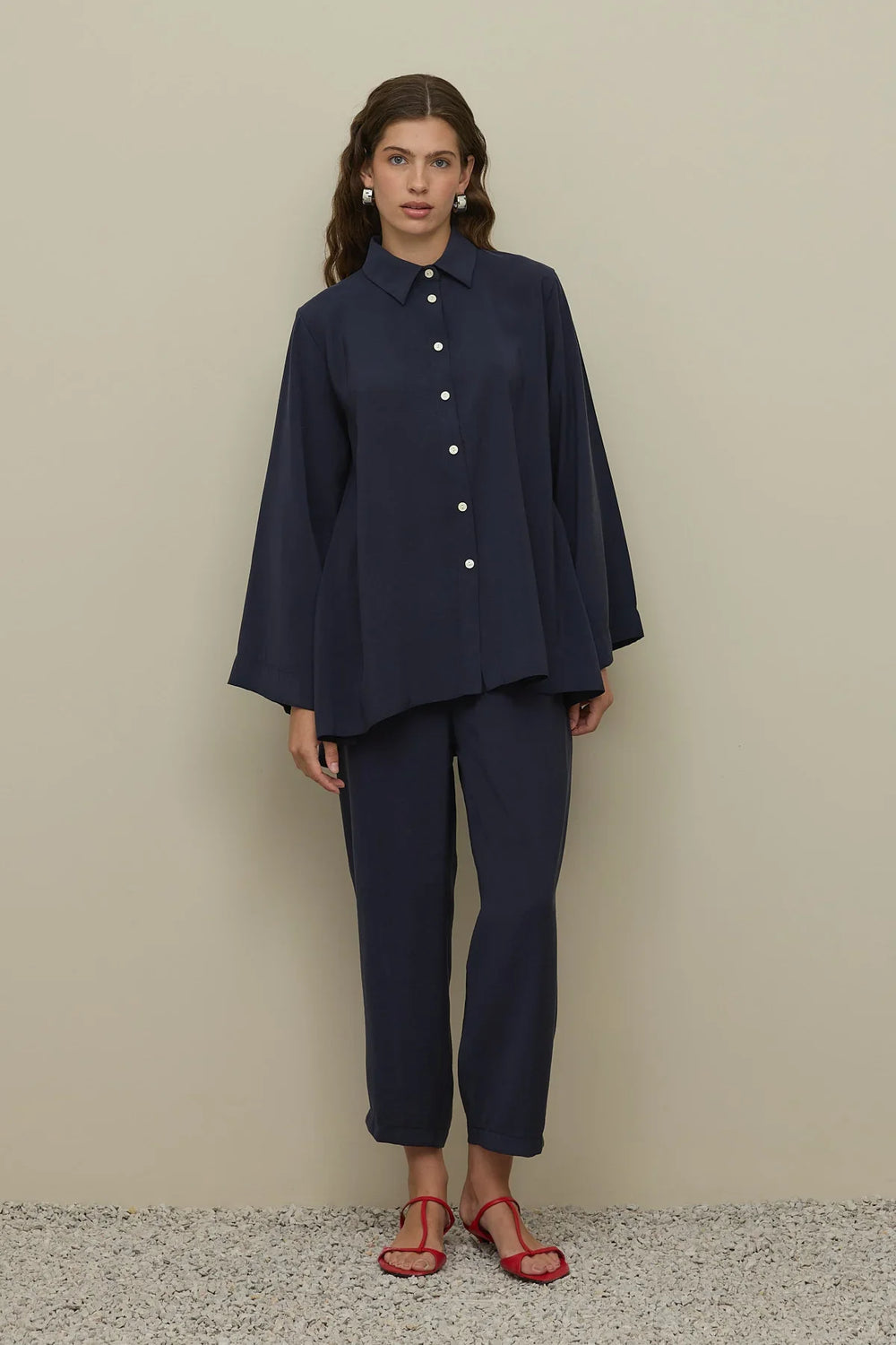 Basic Modal Shirt Set Navy Blue