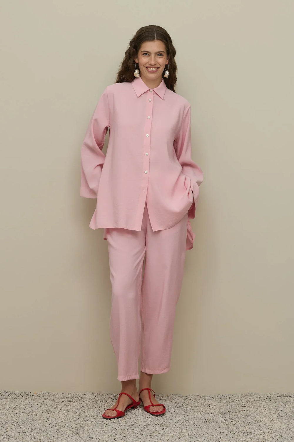 Basic Modal Shirt Set Pink