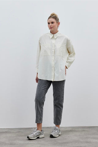 Basic Poplin Gömlek Ekru - Fahhar Design