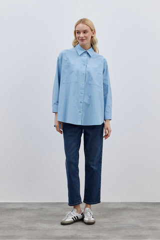 Basic Poplin Gömlek Mavi - Fahhar Design