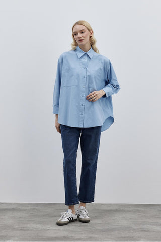 Basic Poplin Gömlek Mavi - Fahhar Design