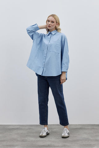 Basic Poplin Gömlek Mavi - Fahhar Design