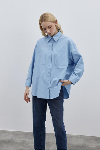 Basic Poplin Gömlek Mavi - Fahhar Design