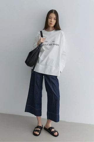 Baskılı Kalın Katlamalı Sweatshirt Ekru - Fahhar Design
