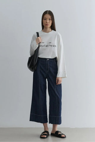 Baskılı Kalın Katlamalı Sweatshirt Ekru - Fahhar Design
