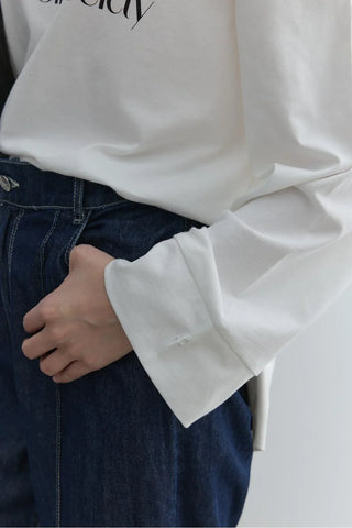Baskılı Kalın Katlamalı Sweatshirt Ekru - Fahhar Design