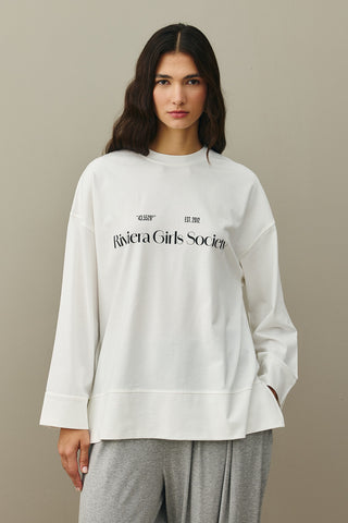 Baskılı Kalın Katlamalı Sweatshirt Ekru