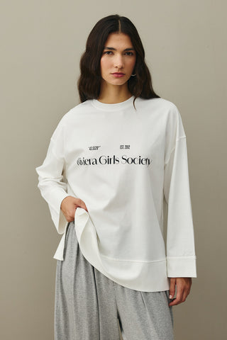 Baskılı Kalın Katlamalı Sweatshirt Ekru
