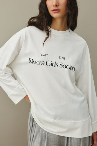 Baskılı Kalın Katlamalı Sweatshirt Ekru