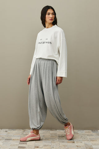 Baskılı Kalın Katlamalı Sweatshirt Ekru