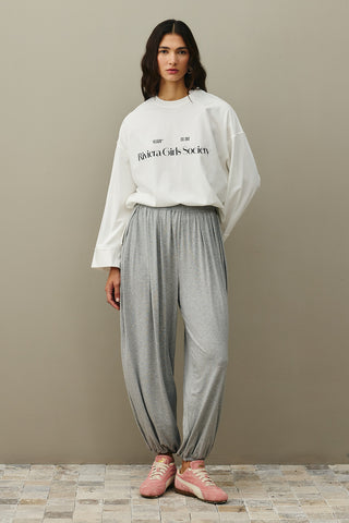 Baskılı Kalın Katlamalı Sweatshirt Ekru