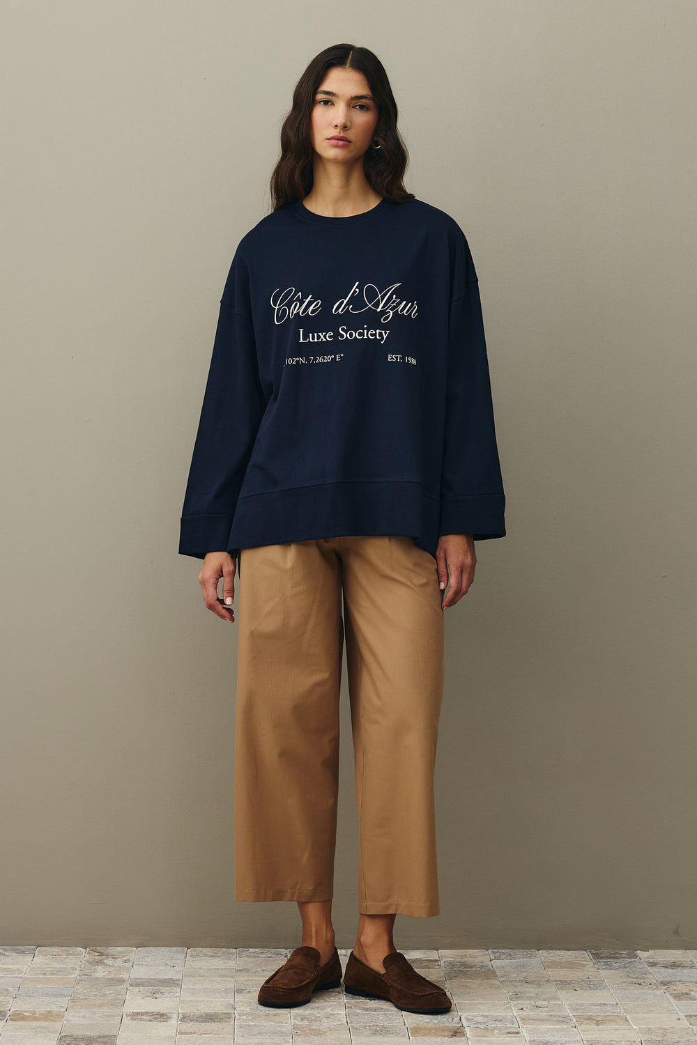 Printed Thick Folded Sweatshirt Navy Blue