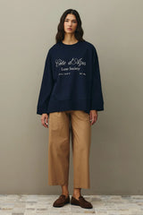 Baskılı Kalın Katlamalı Sweatshirt Lacivert