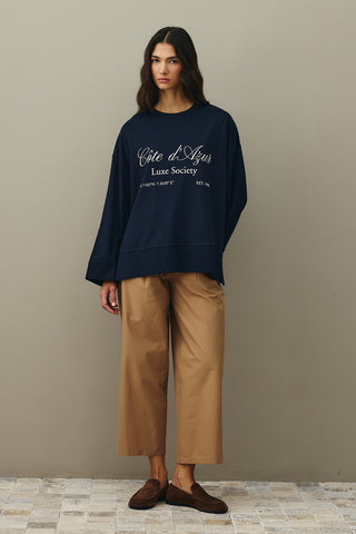 Baskılı Kalın Katlamalı Sweatshirt Lacivert
