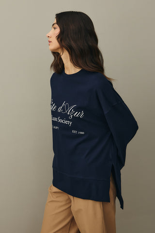 Baskılı Kalın Katlamalı Sweatshirt Lacivert