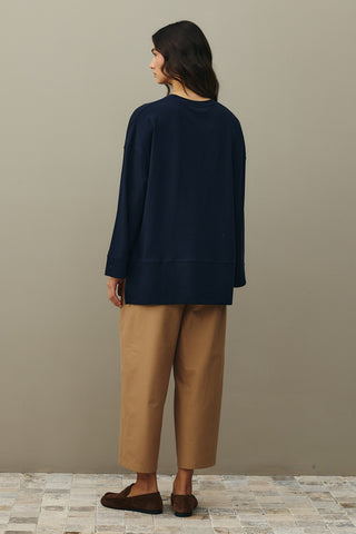 Baskılı Kalın Katlamalı Sweatshirt Lacivert