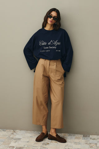 Baskılı Kalın Katlamalı Sweatshirt Lacivert