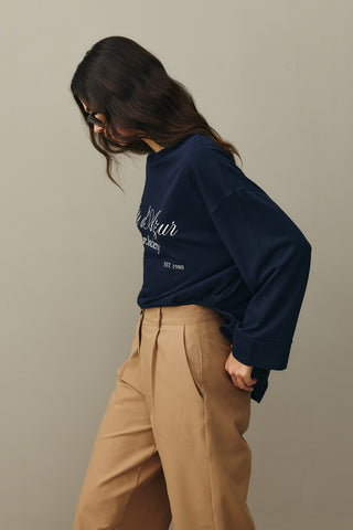 Baskılı Kalın Katlamalı Sweatshirt Lacivert