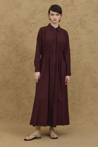 Beli Gipeli Vual Elbise Bordo - Fahhar Design