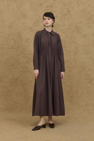 Beli Gipeli Vual Elbise Kahverengi - Fahhar Design