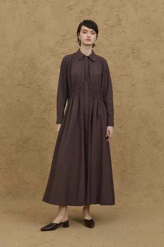Beli Gipeli Vual Elbise Kahverengi - Fahhar Design