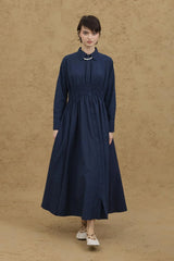 Beli Gipeli Vual Elbise Lacivert