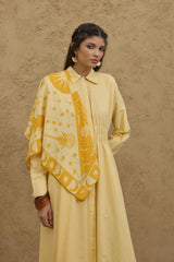 Beli Gipeli Vual Elbise Sarı