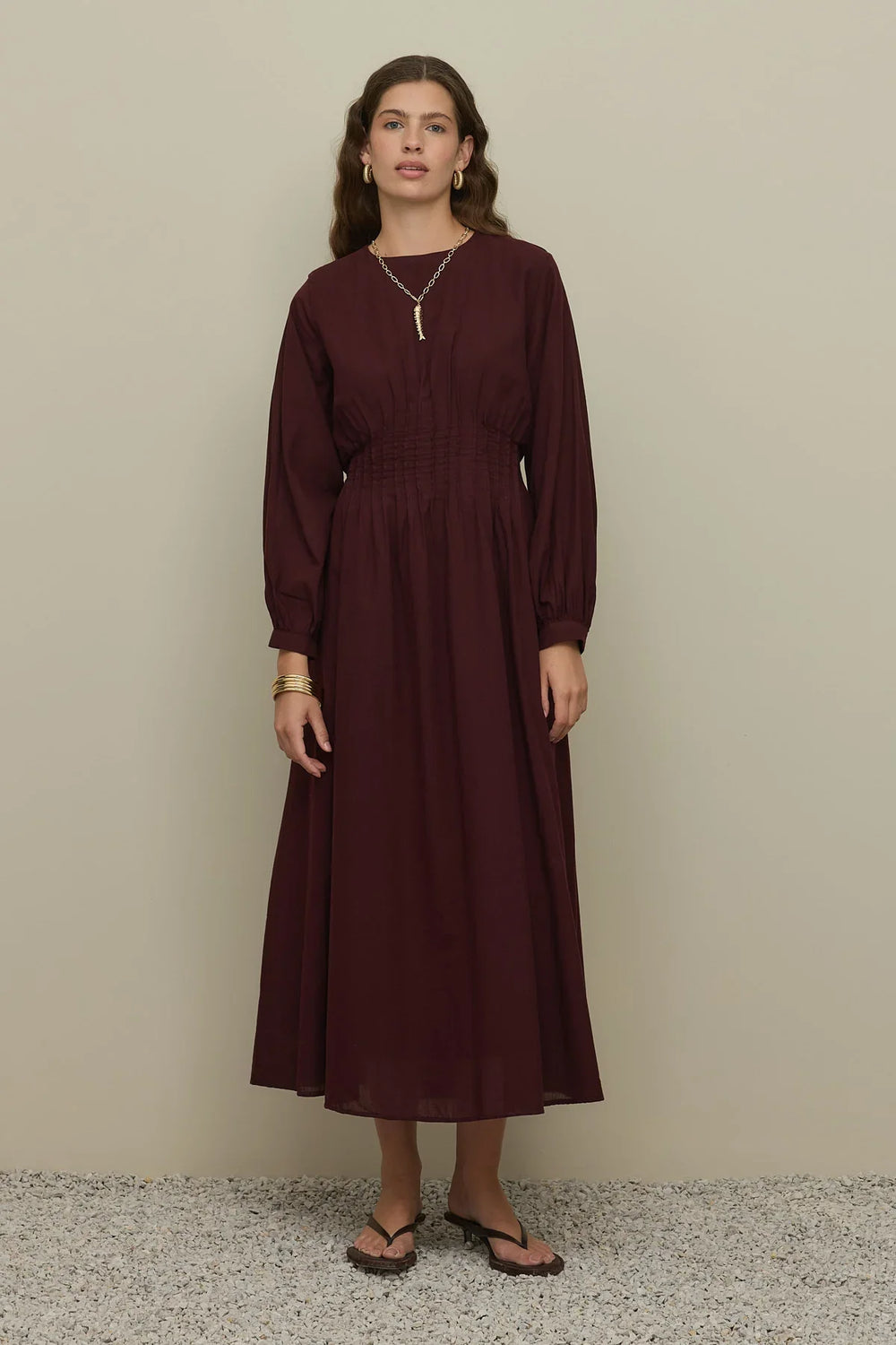Ribbed Waist Dress Burgundy