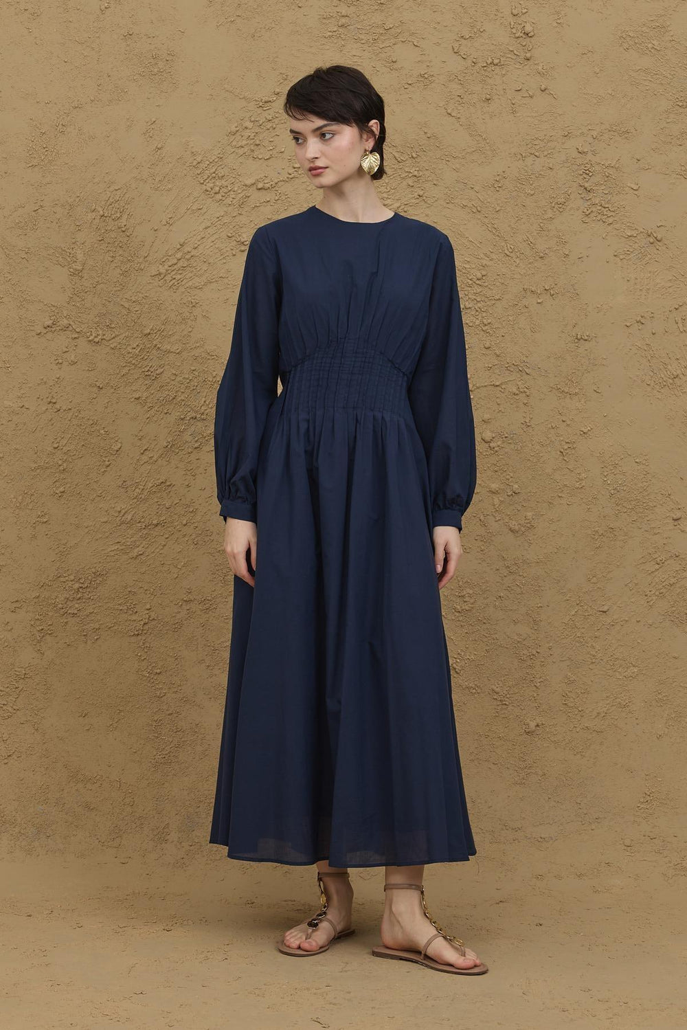 Ribbed Waist Dress Navy Blue