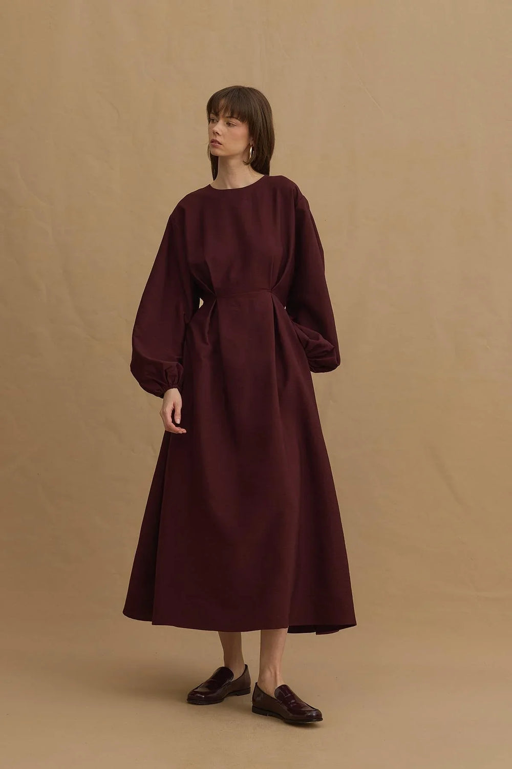 Darted Waist Dress Burgundy