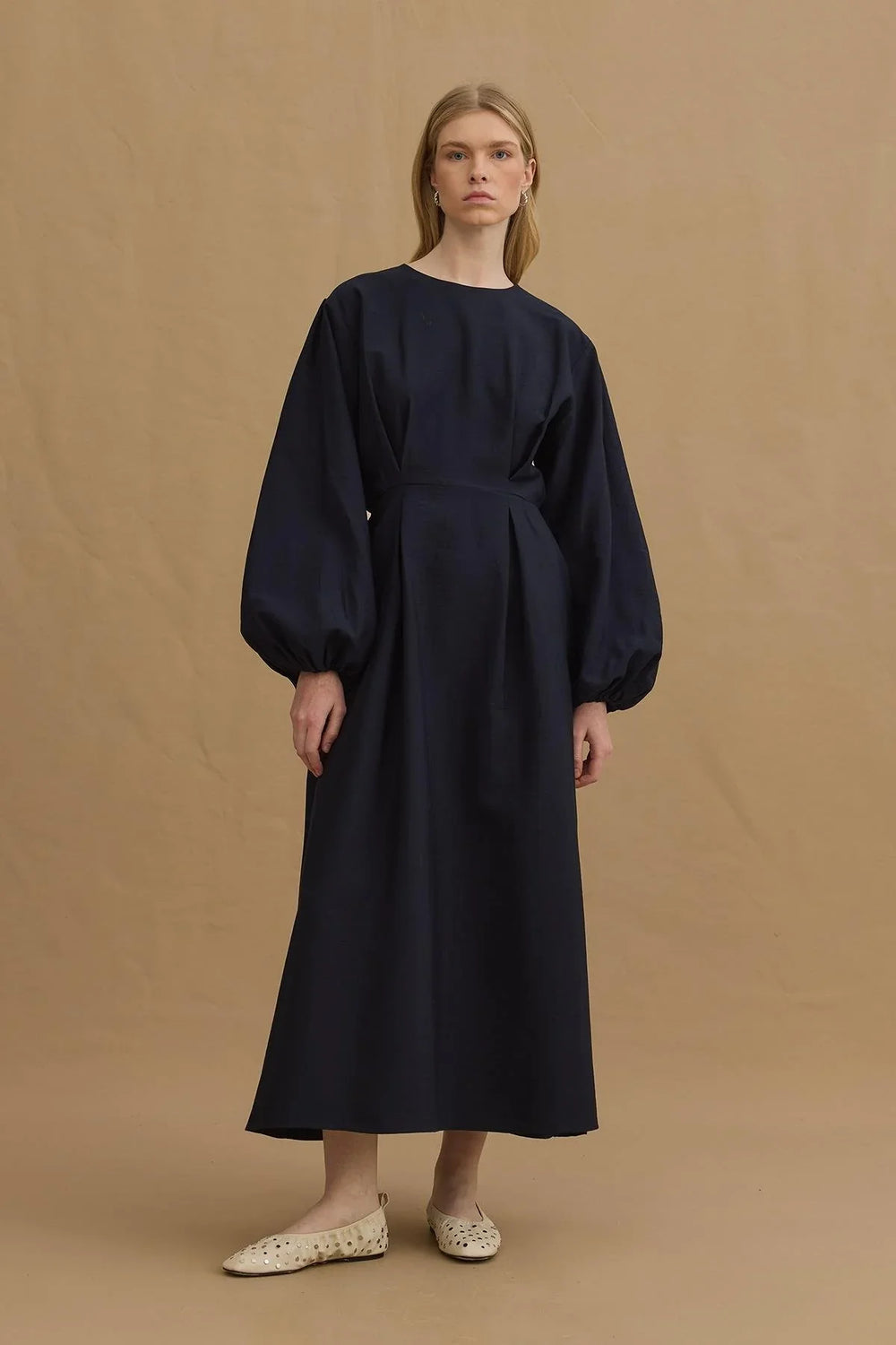 Pleated Waist Dress Navy Blue