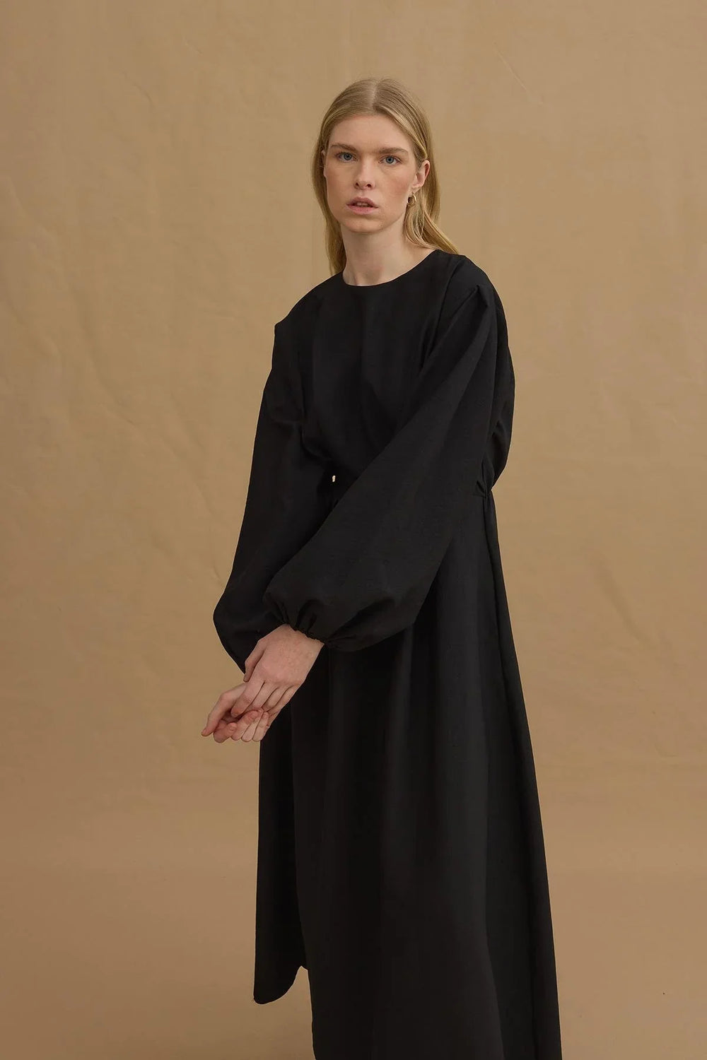 Pleated Waist Dress Black