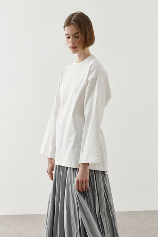 Biye Bağlamalı Basic Pamuk T-Shirt Beyaz