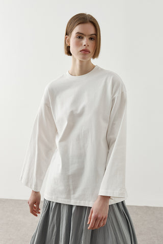 Biye Bağlamalı Basic Pamuk T-Shirt Beyaz