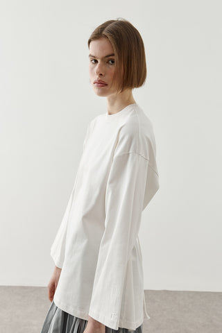 Biye Bağlamalı Basic Pamuk T-Shirt Beyaz