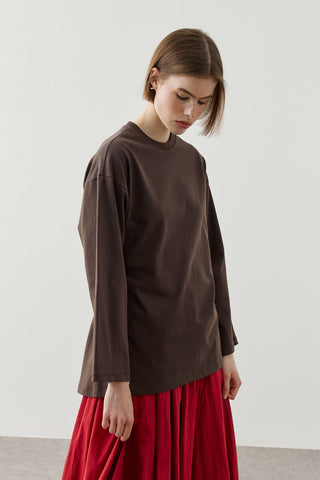 Biye Bağlamalı Basic Pamuk T-Shirt Kahverengi
