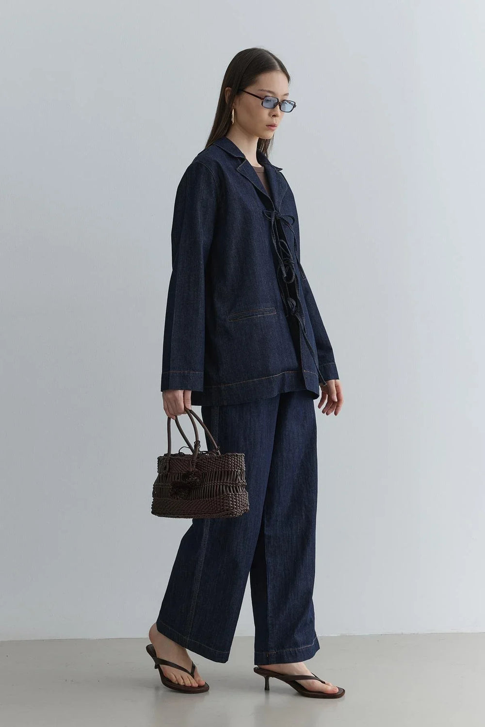 Denim Jacket with Bias Tie, Navy Blue
