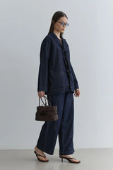 Denim Jacket with Bias Tie, Navy Blue