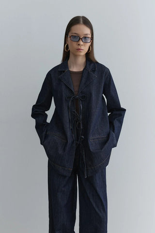 Biye Bağlı Denim Ceket Lacivert - Fahhar Design