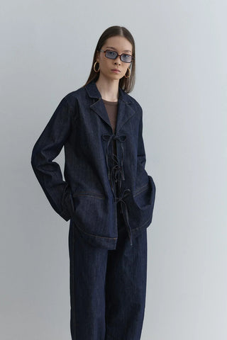 Biye Bağlı Denim Ceket Lacivert - Fahhar Design
