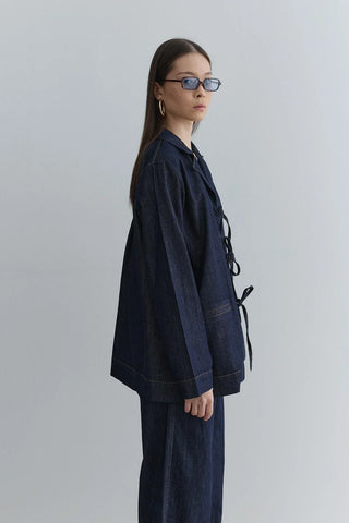 Biye Bağlı Denim Ceket Lacivert - Fahhar Design