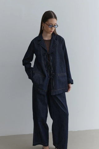 Biye Bağlı Denim Ceket Lacivert - Fahhar Design