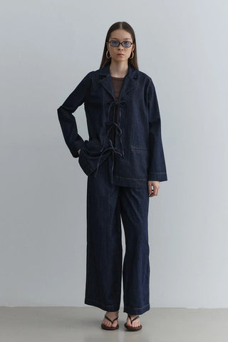 Biye Bağlı Denim Ceket Lacivert - Fahhar Design
