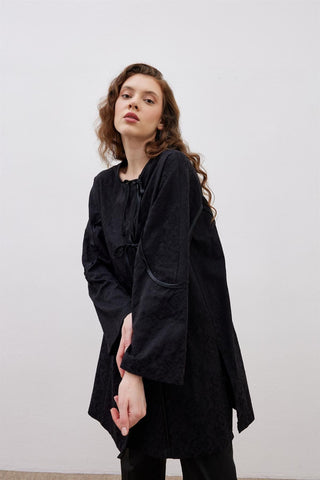 Biye Detaylı Kimono Ceket Siyah Siyah