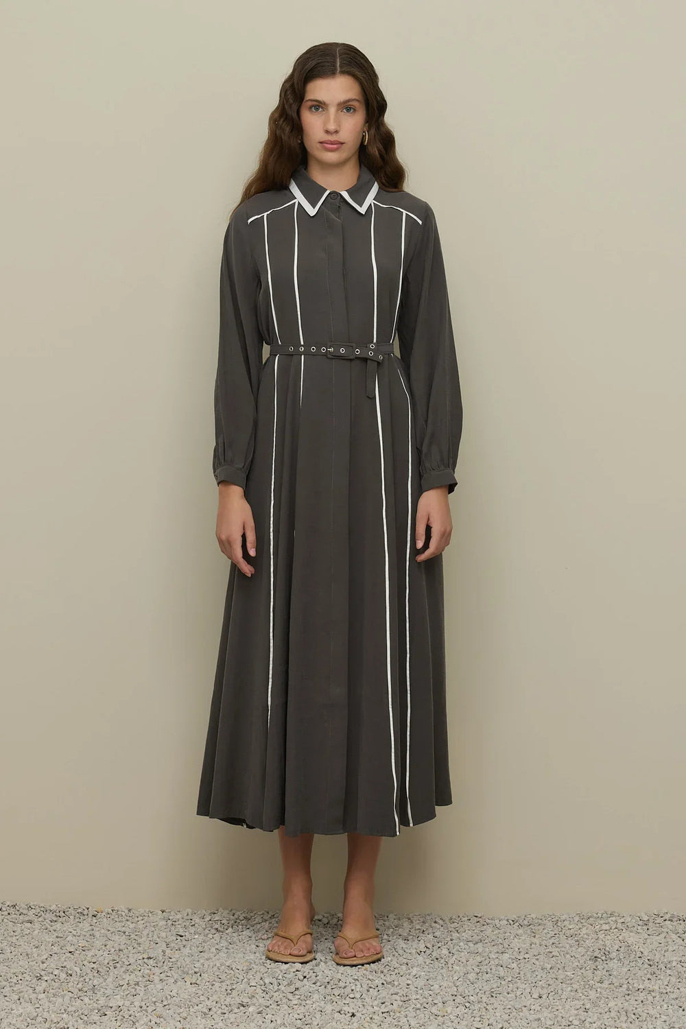 Flowy Dress with Piping Anthracite